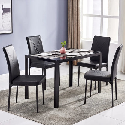 PAPROOS Glass Dining Table, Modern Rectangular Dining Room Table, Kitchen Tempered Glass Dining Table with 4 Square Metal Legs, Heavy Duty Dinette Table for 4, Black