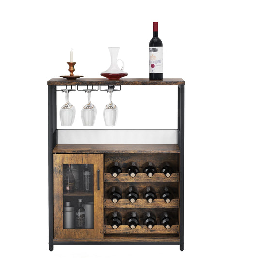 Wine Cabinet Bar Cabinet with Removable Wine Rack, Wine Cabinet and Wine Glass Bar Cabinet with Glass Rack and Mesh Door, Wine Cabinet with Reasonable Functional Partitioning