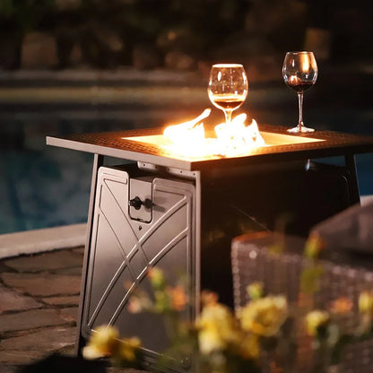 BALI OUTDOORS 28"Outdoor Propane Fire Pit Gas Table Square Fireplace Blue Glass