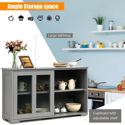 Giantex Stackable Buffet Cabinet, Kitchen Storage Cabinet with Sliding Tempered Glass Doors, Small Sideboard for Kitchen, Dining Room or Living Room, Grey