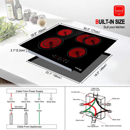 Gasland Chef 30" Built-in Electric Cooktop, 4 Burners Ceramic Glass Electric Cooktop