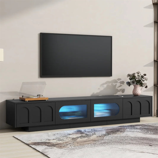 M optimized Modern TV Stand, Media Console for TVs up to 95", Entertainment Center with Fluted Tempered Glass Doors, APP-Controlled LED Light for Living Room