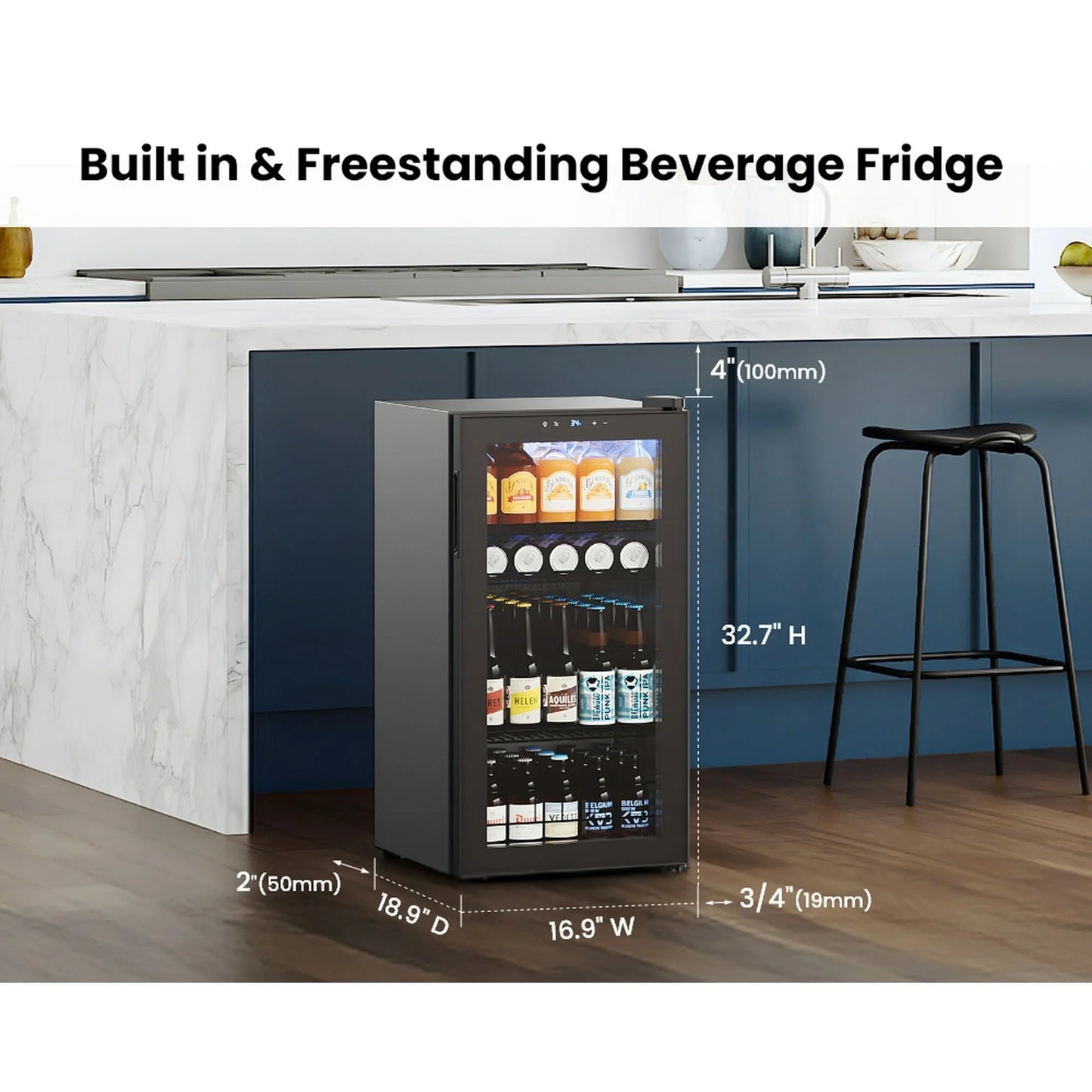 Yeego Beverage Refrigerator Cooler, Freestanding Beverage Fridge with Glass Door,95 Cans