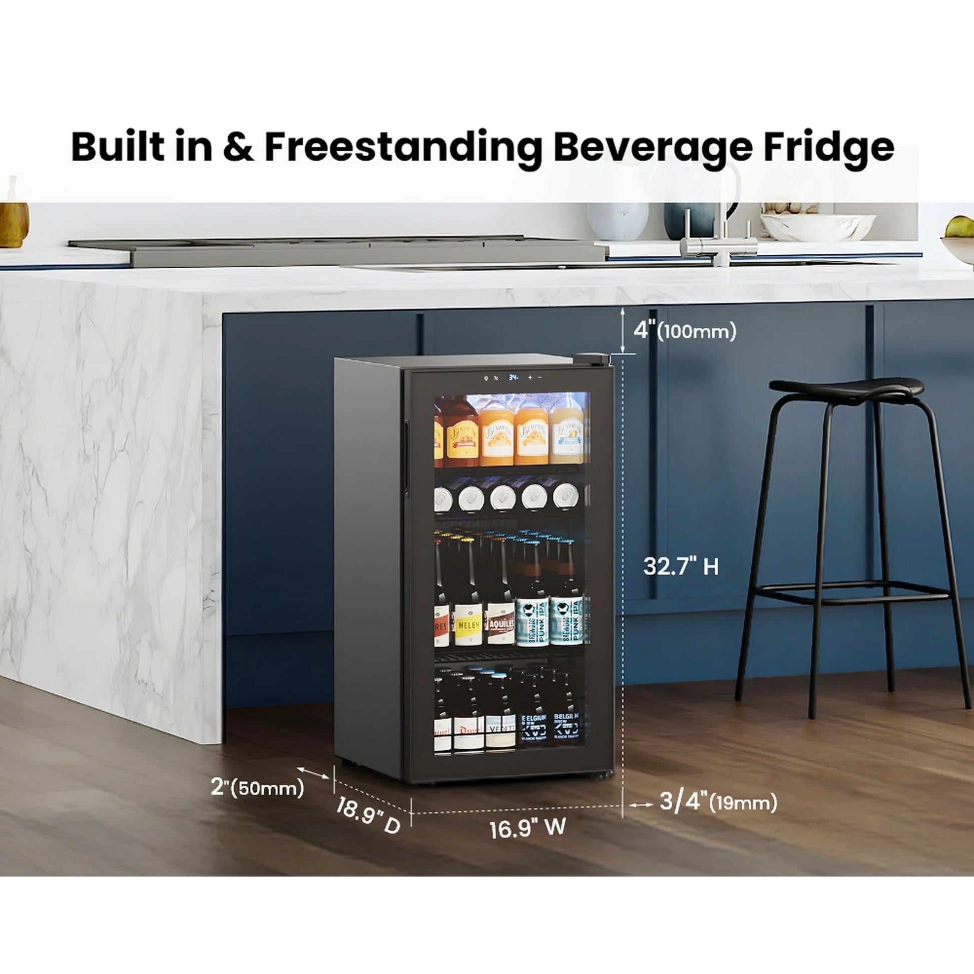 Yeego Beverage Refrigerator Cooler, Freestanding Beverage Fridge with Glass Door,95 Cans