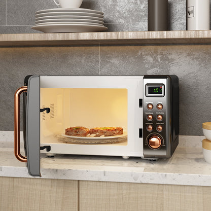 Costway 0.7Cu.ft Retro Countertop Microwave Oven 700W LED Display Glass Turntable Rose Gold