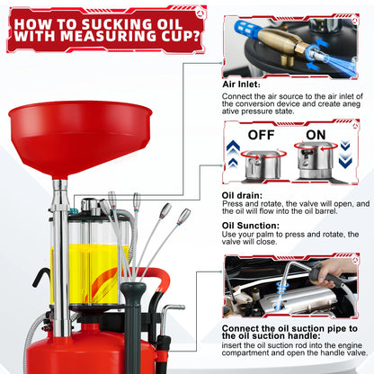 2024 Upgraded Design Pneumatic Oil Drainer & Extractor | Waste Oil Drain Tank | High-Quality Tempered Glass Measuring Cup