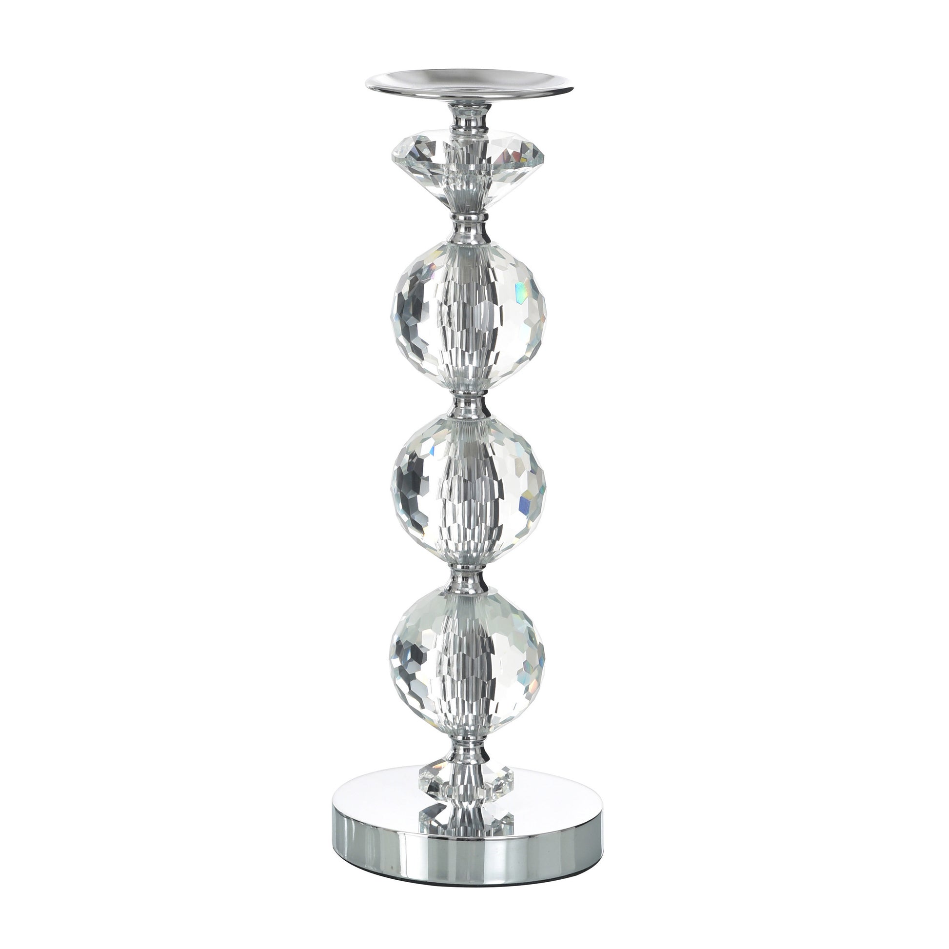 Chrome Finish Crystal Glass Pillar Candleholders, Set of 3