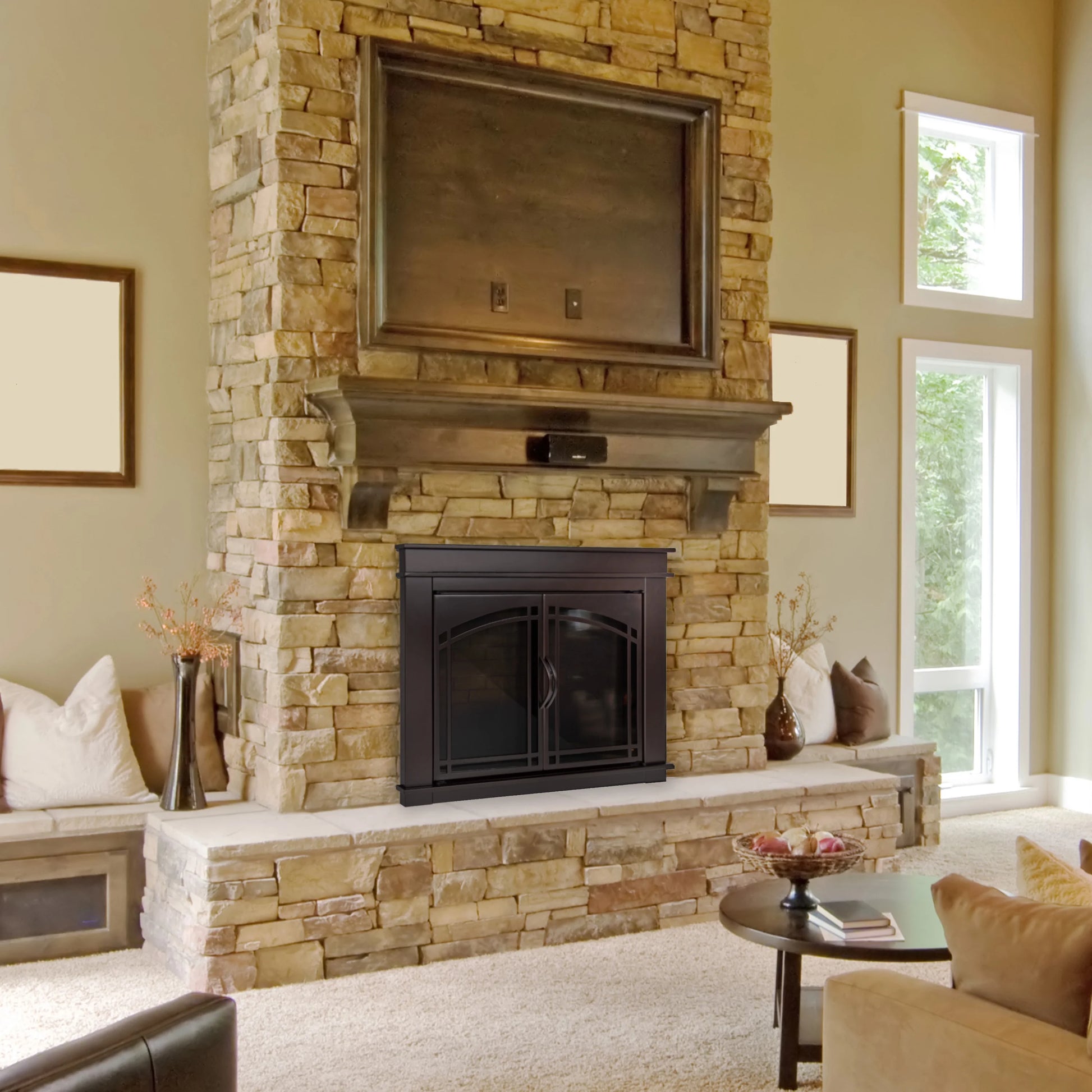 Pleasant Hearth Fenwick Glass Firescreen Oil Rubbed Bronze - Medium