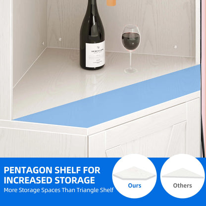 Dextrus 67" Corner Bar Cabinet with LED Lights, Wine Glass Holder & Storage Shelves, Black