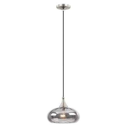 Livex Lighting 11" 1-Light Smoke Glass & Metal Single Pendant in Brushed Nickel