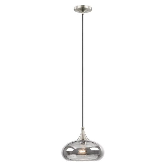 Livex Lighting 11" 1-Light Smoke Glass & Metal Single Pendant in Brushed Nickel