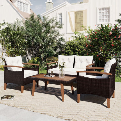 4-Piece Patio Conversation Sets, 2025 Upgrade All-Weather Wicker Patio Furniture Set w/Seat Cushions & Tempered Glass Coffee Table, Outdoor Patio Sets for Porch Poolside Backyard Garden, 705lbs
