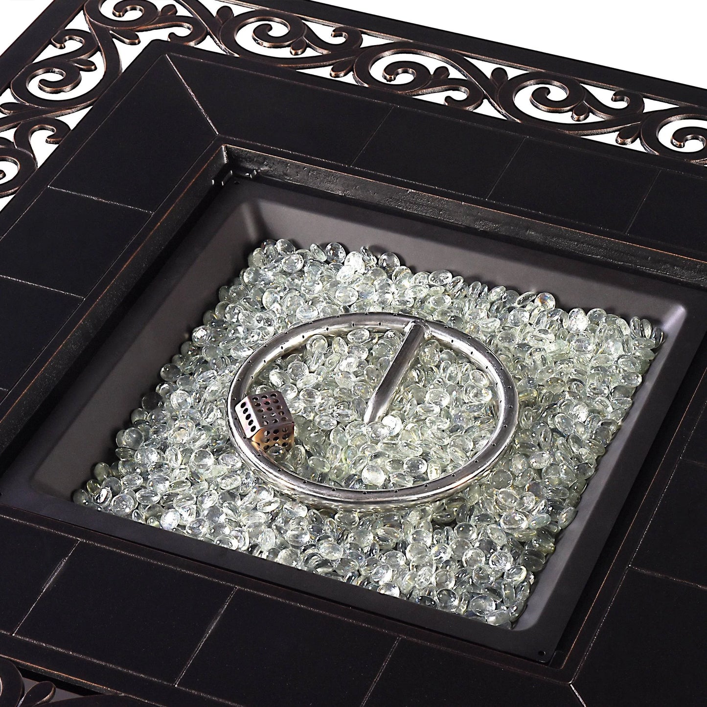 Oakland Living Square 42 in. x 42 in. Aluminum Propane Fire Pit Table with Glass Beads, Two Covers, Lid, 57,000 BTUs - N/A Grey