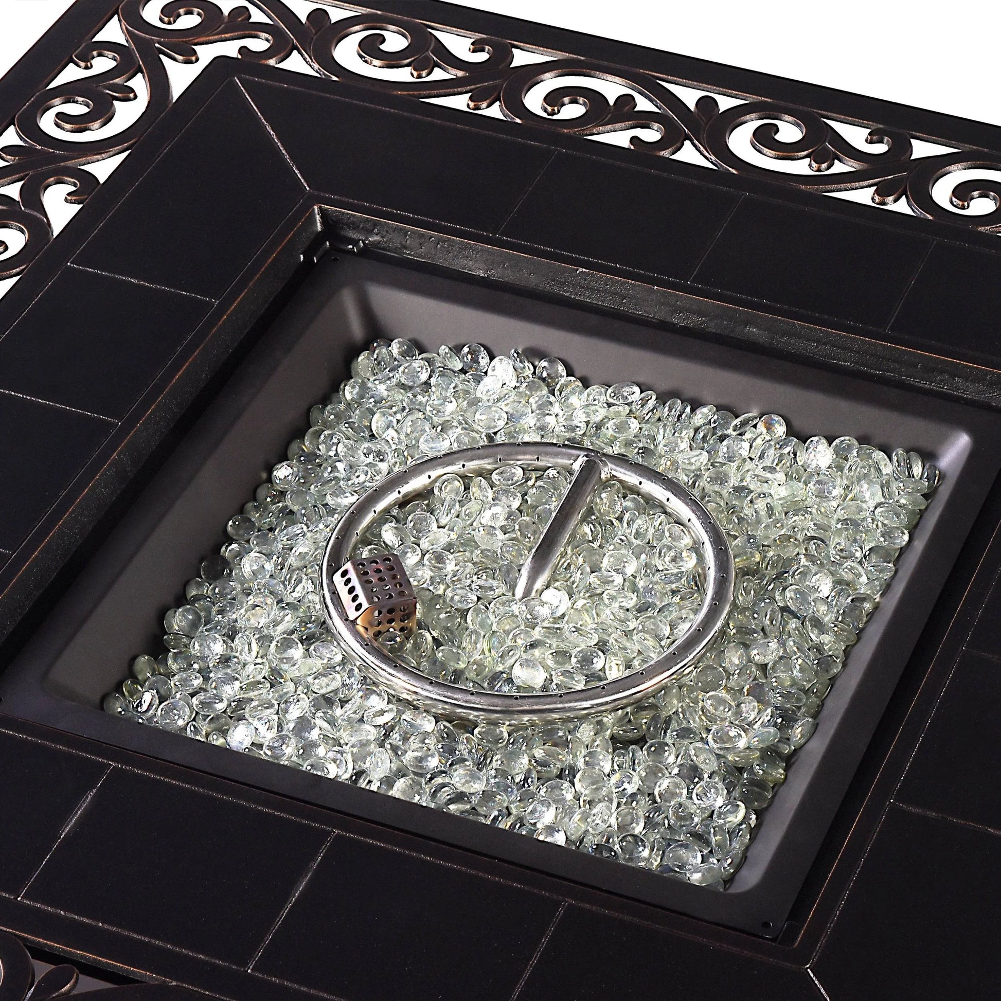 Oakland Living Square 42 in. x 42 in. Aluminum Propane Fire Pit Table with Glass Beads, Two Covers, Lid, 57,000 BTUs - N/A Grey