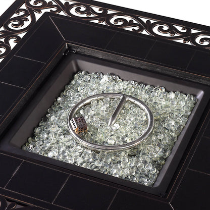 Oakland Living Square 42 in. x 42 in. Aluminum Propane Fire Pit Table with Glass Beads, Two Covers, Lid, 57,000 BTUs - N/A Grey