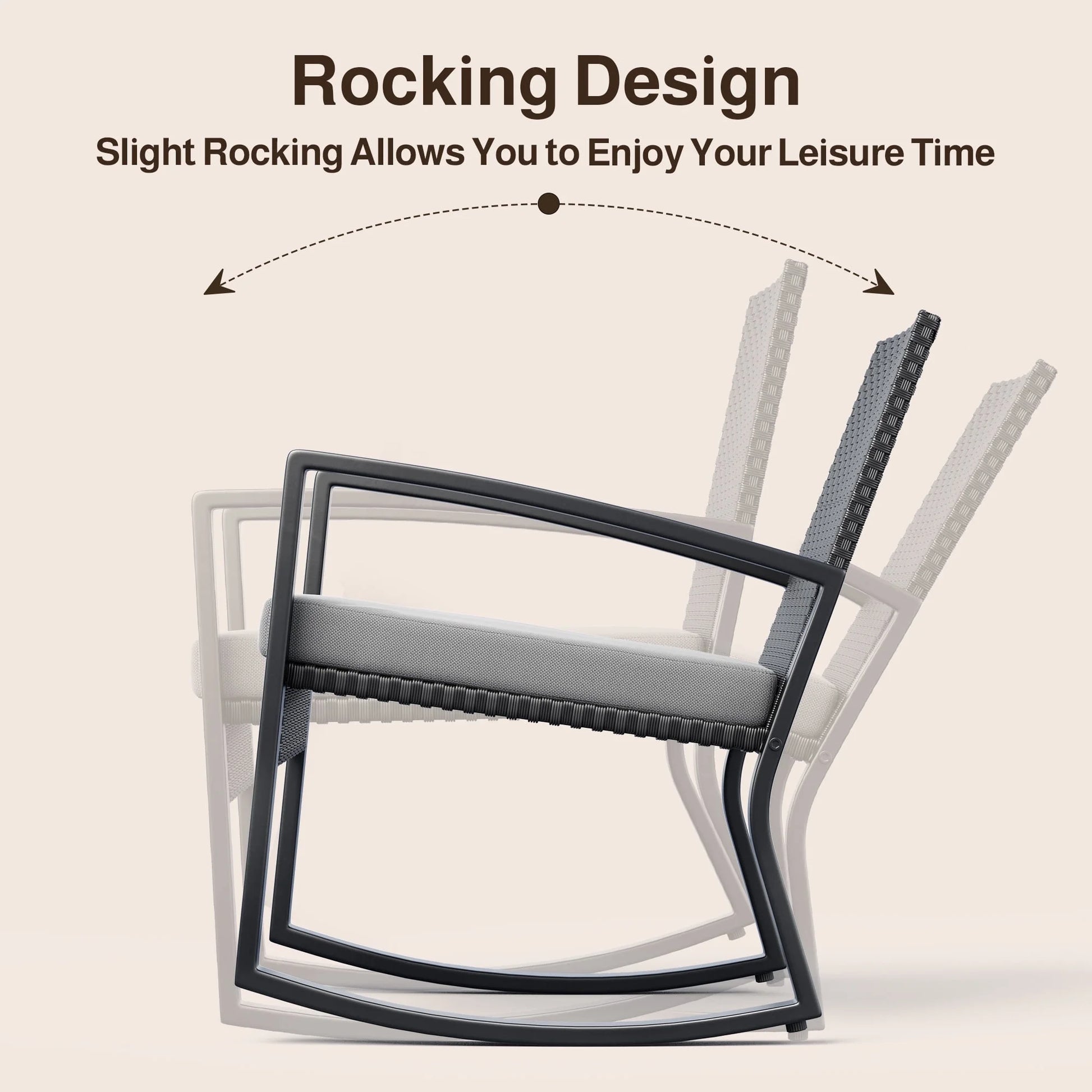 Patio Furniture Set for 4,Lofka 4 Pieces Patio Comversation Set with Outdoor Rocking Chairs,Rattan Loveseat,Glass Bistro Coffee Table,Removable Cushion for Backyard Balcony Lawn Pool,Gray