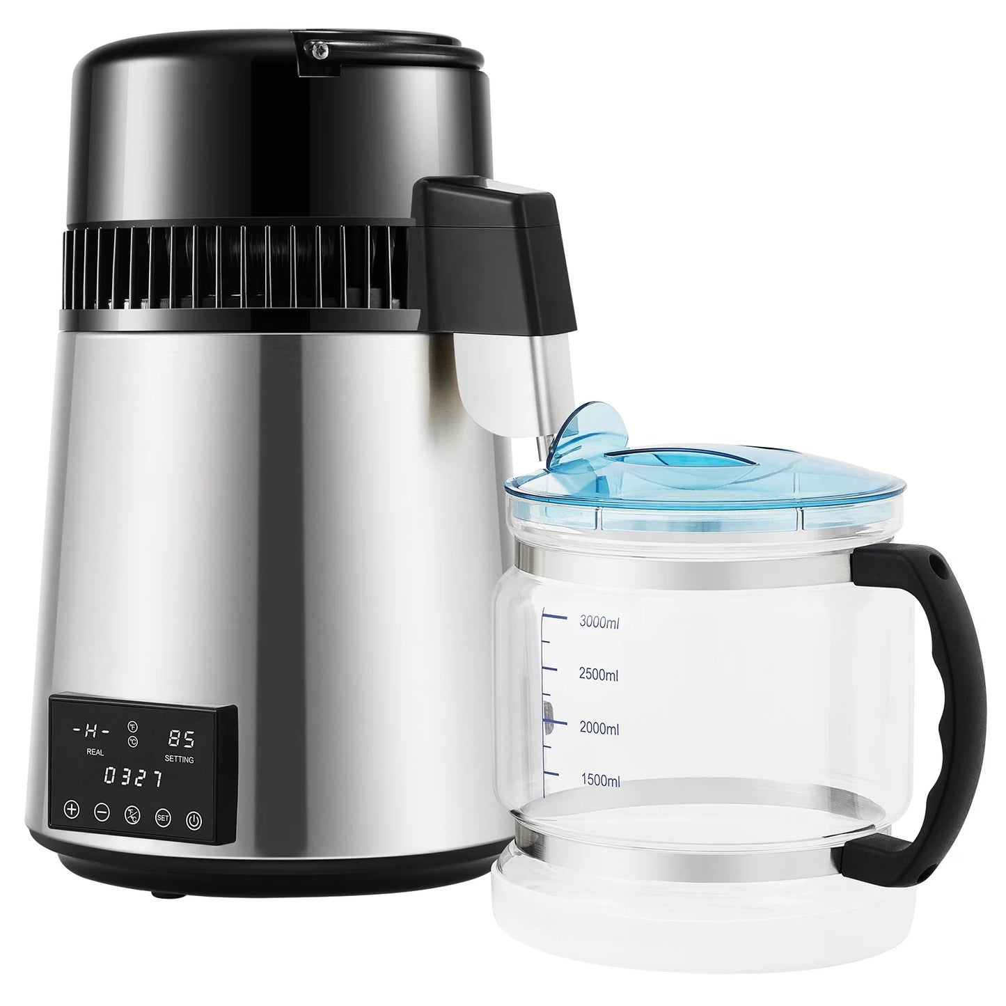 BENTISM 4L 750W Water Distiller with Dual Temp Display & Glass Carafe, Silver