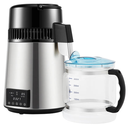 BENTISM 4L 750W Water Distiller with Dual Temp Display & Glass Carafe, Silver
