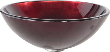 KRAUS Irruption Glass Vessel Sink in Red with Pop-Up Drain and Mounting Ring in Chrome