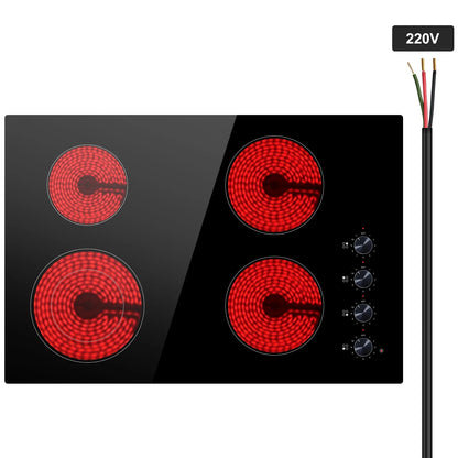 KFFKFF Built-in 4 Burner Electric Cooktop, 7200W Electric Range, 30" Electric Cooktop with Glass Surface, Knob Control, 11 Temperature Settings, 220-240V, Direct Wiring Required