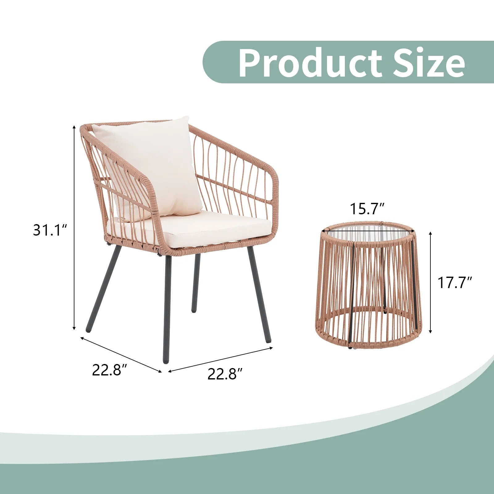 Patio Furniture Set, Betcozy3 Pieces Outdoor Chairs Set with Glass Coffee Table for Garden, Bistro, Porch, Balcony, Backyard