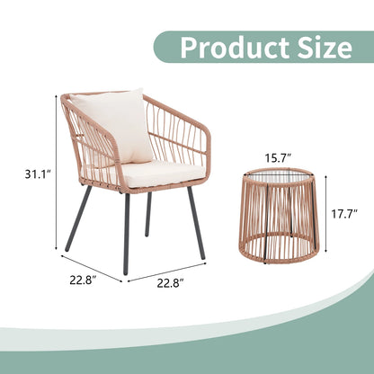 Patio Furniture Set, Betcozy3 Pieces Outdoor Chairs Set with Glass Coffee Table for Garden, Bistro, Porch, Balcony, Backyard