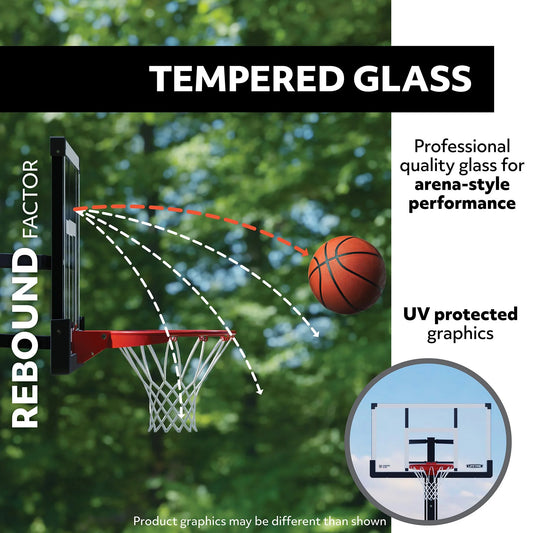 Lifetime 7.5ft. – 10ft. Adjustable Height 60” Tempered Glass Bolt-Down Basketball System (90569)