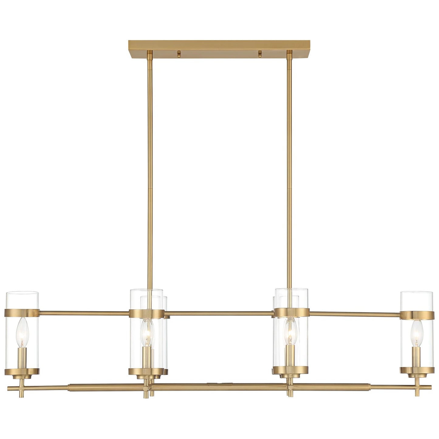 Possini Euro Design Mikel Soft Gold Linear Island Pendant Chandelier 42" Wide Modern Clear Glass Shade 6-Light Fixture for Dining Room House Kitchen