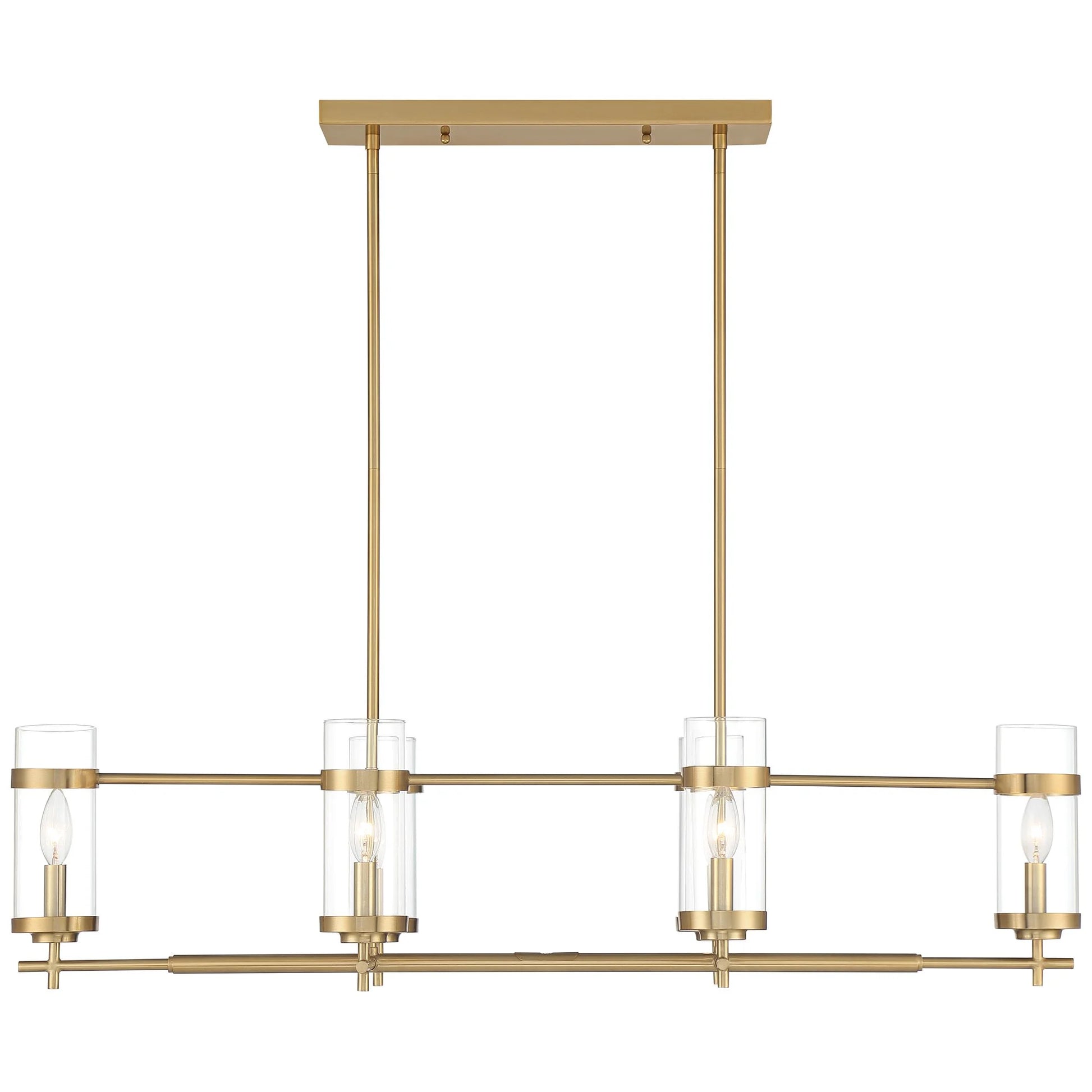 Possini Euro Design Mikel Soft Gold Linear Island Pendant Chandelier 42" Wide Modern Clear Glass Shade 6-Light Fixture for Dining Room House Kitchen