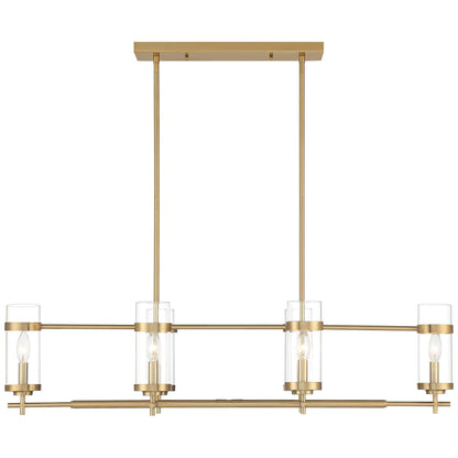 Possini Euro Design Mikel Soft Gold Linear Island Pendant Chandelier 42" Wide Modern Clear Glass Shade 6-Light Fixture for Dining Room House Kitchen