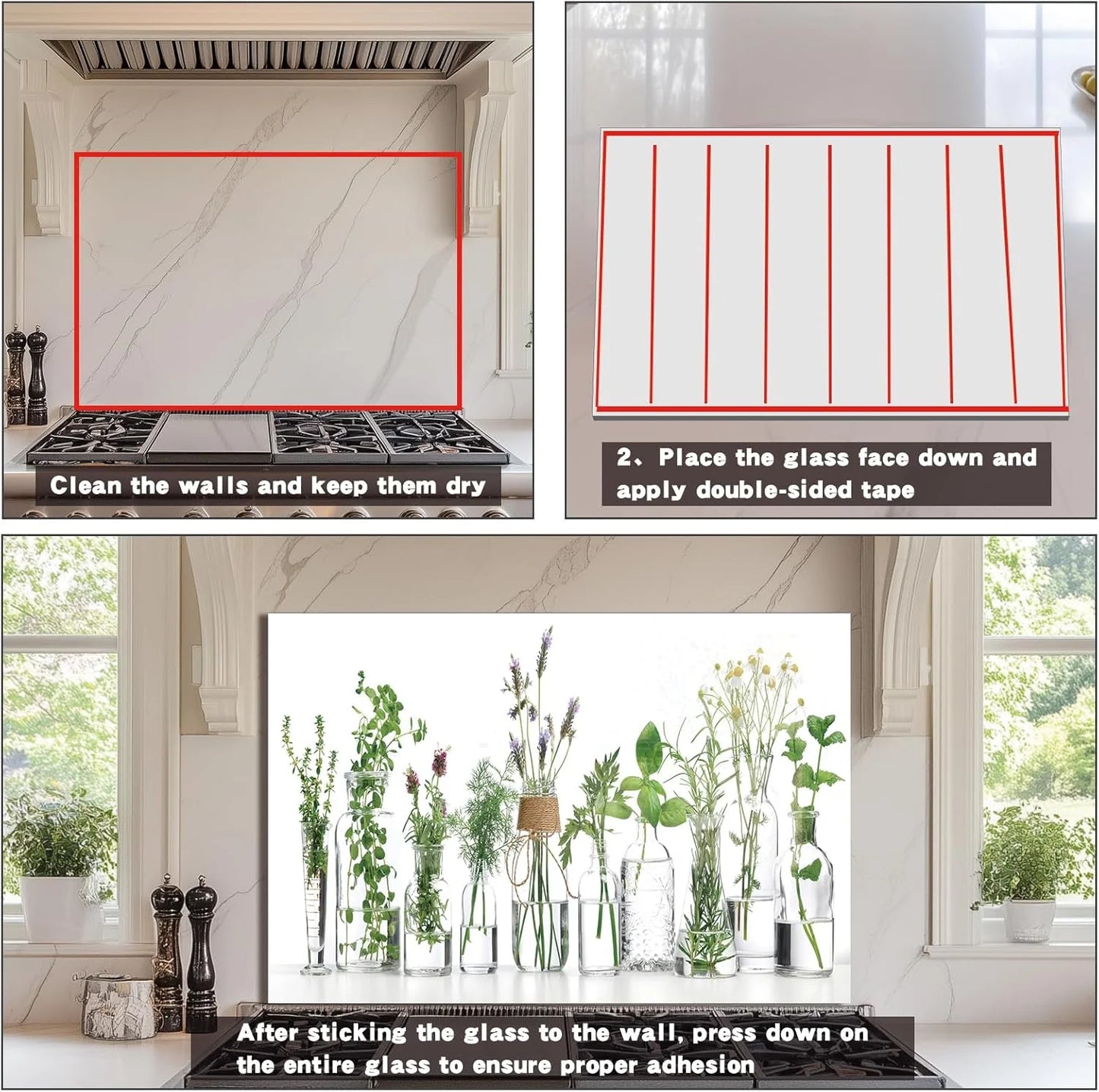 tempered glass backsplash for stove, Green plants Stove Splashback, Glass Backsplash, Used for Kitchen Wall Protection and Decoration, Easy to Install and Clean. (30x16'')