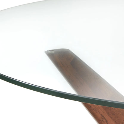 TMS Trita Round Dining Table, Walnut and Tempered Glass Top
