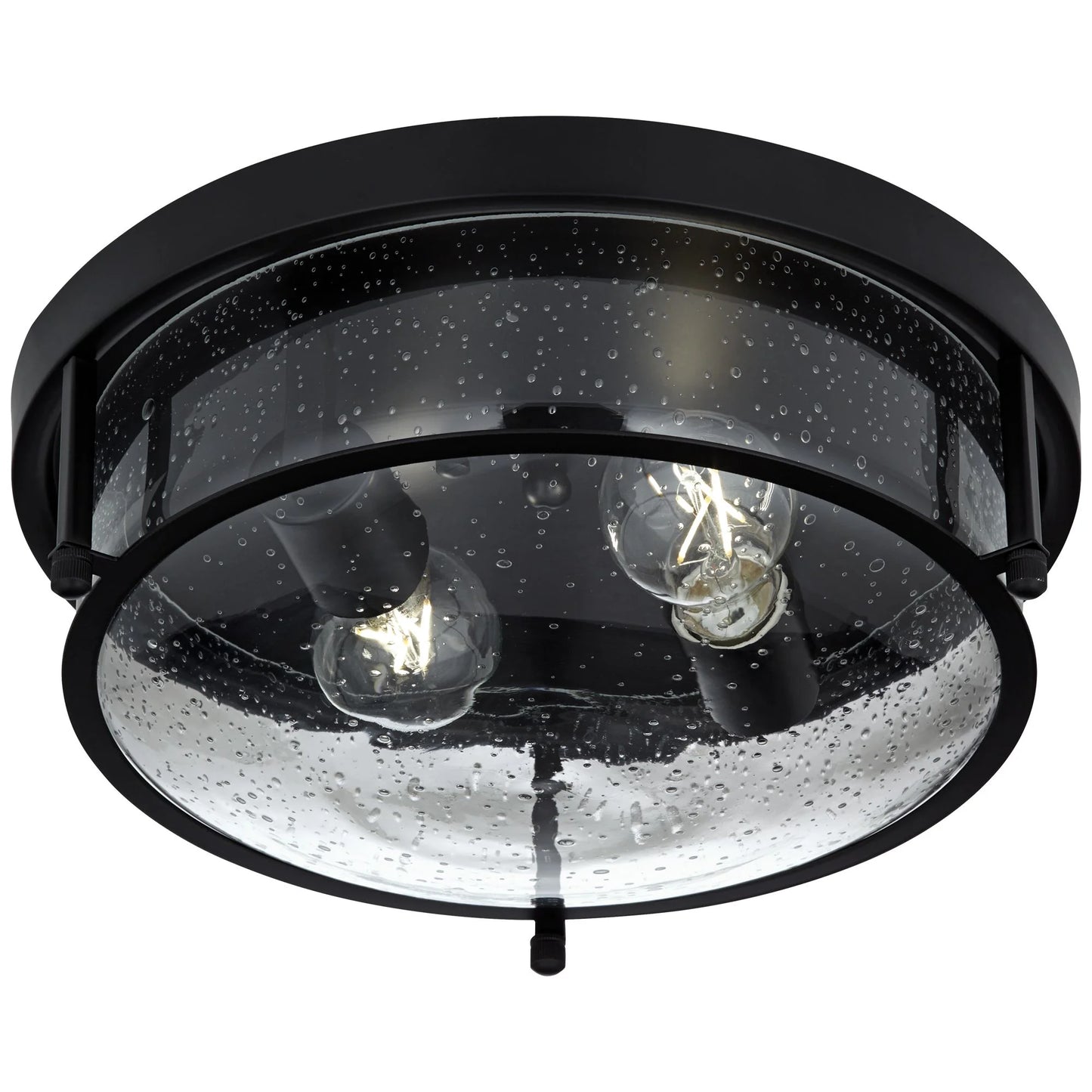 Franklin Iron Works Midnight 13" Modern Flush-Mount Ceiling Light Fixture Kitchen Foyer Hallway Round 2-Light Black Seeded Glass