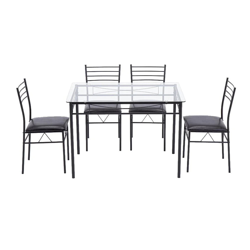 Ktaxon 5 Pcs Dining Set Glass Top Table and 4 Chairs Kitchen Room Furniture Black