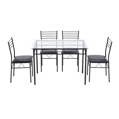 Ktaxon 5 Pcs Dining Set Glass Top Table and 4 Chairs Kitchen Room Furniture Black