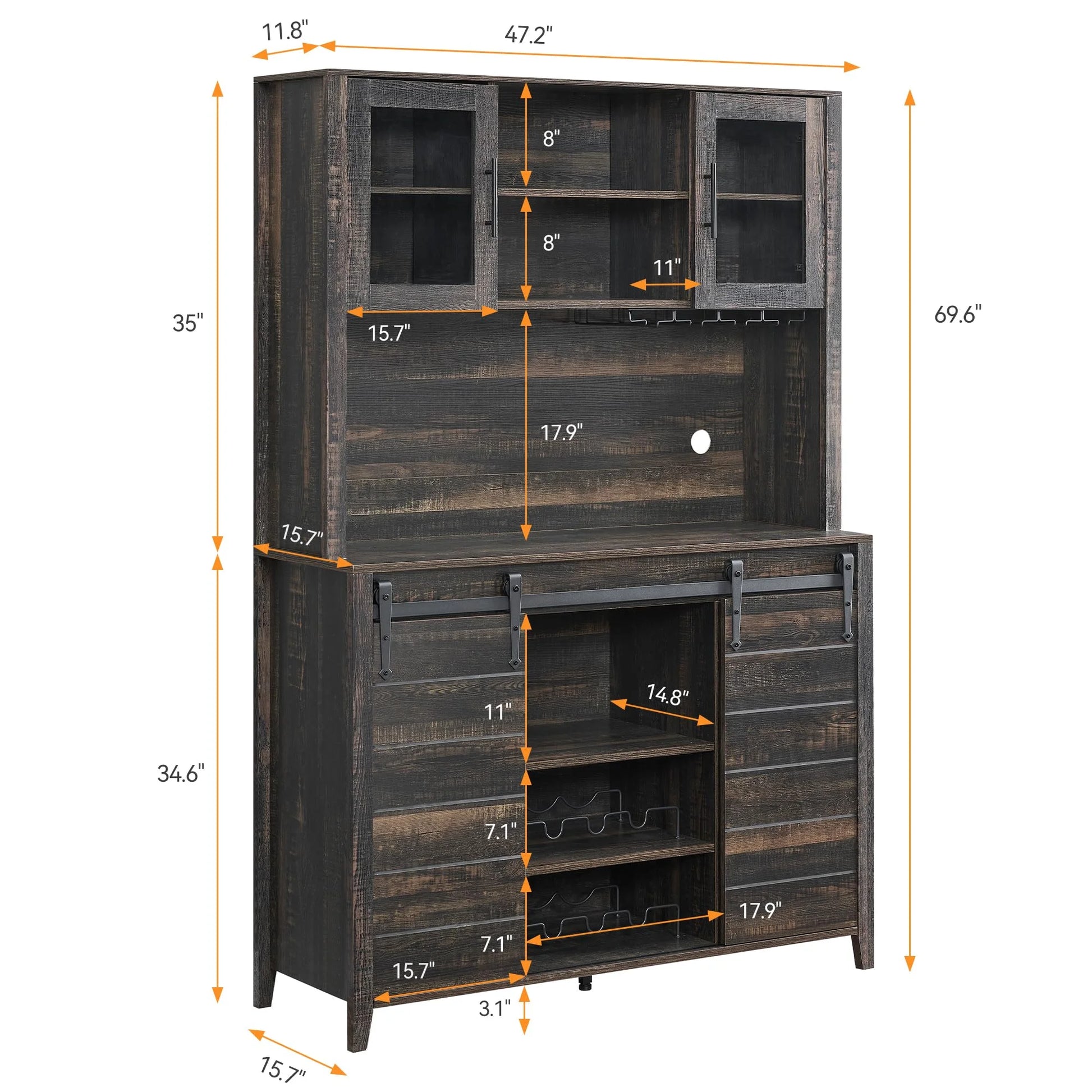 Faitaliicy Tall Farmhouse Bar Cabinet With Sliding Barn Door Rustic Buffet Cabinet Large Kitchen Buffet Liquor Cabinet With Wine And Glasses Rack Coffee Bar Sideboard Table For Kitchen Dining Room