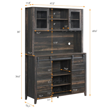 Faitaliicy Tall Farmhouse Bar Cabinet With Sliding Barn Door Rustic Buffet Cabinet Large Kitchen Buffet Liquor Cabinet With Wine And Glasses Rack Coffee Bar Sideboard Table For Kitchen Dining Room
