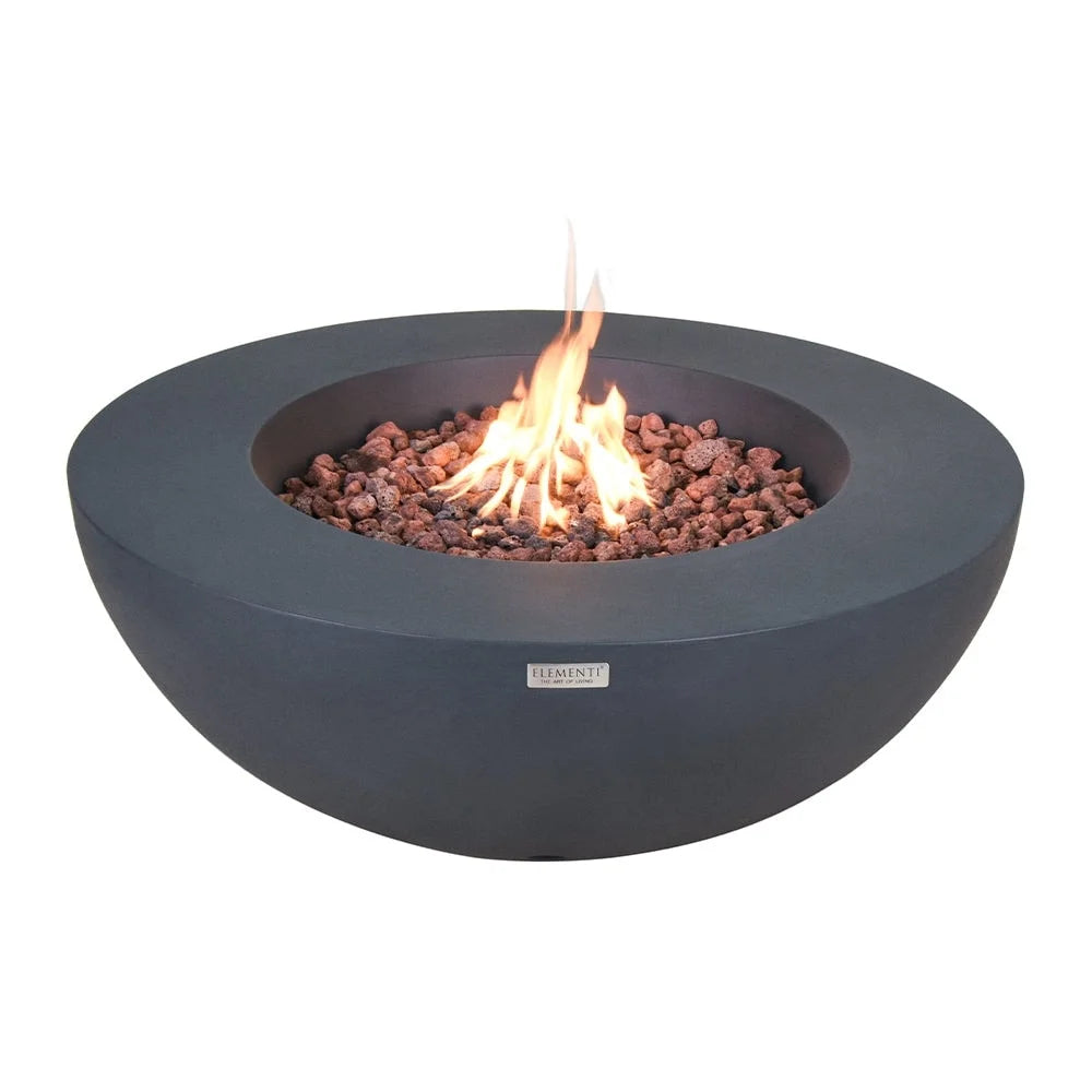 Elementi Outdoor Lunar Fire Bowl 42 Inches Grey Durable Fire Pit Table Glass Reinforced Concrete Round Fire Table Natural Gas Patio Fire Place Electronic Ignition Lava Rock Included