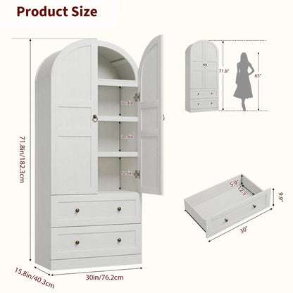 72" Tall Arched Kitchen Pantry Cabinet,Farmhouse Wood Pantry Storage Cabinet with 2 Large Drawers,Glass Door,Freestanding Versatile Pantry Cabinets Kitchens Storage Cabinets for Dining,Living Room