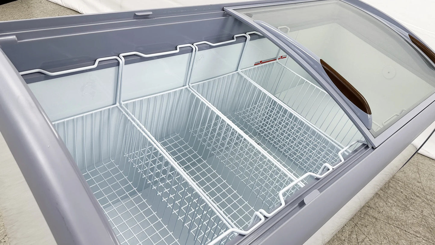NSF 60 in. W 11.7 Cu. ft. Commercial Freezer, Curved Glass Door Display Chest Freezer in White