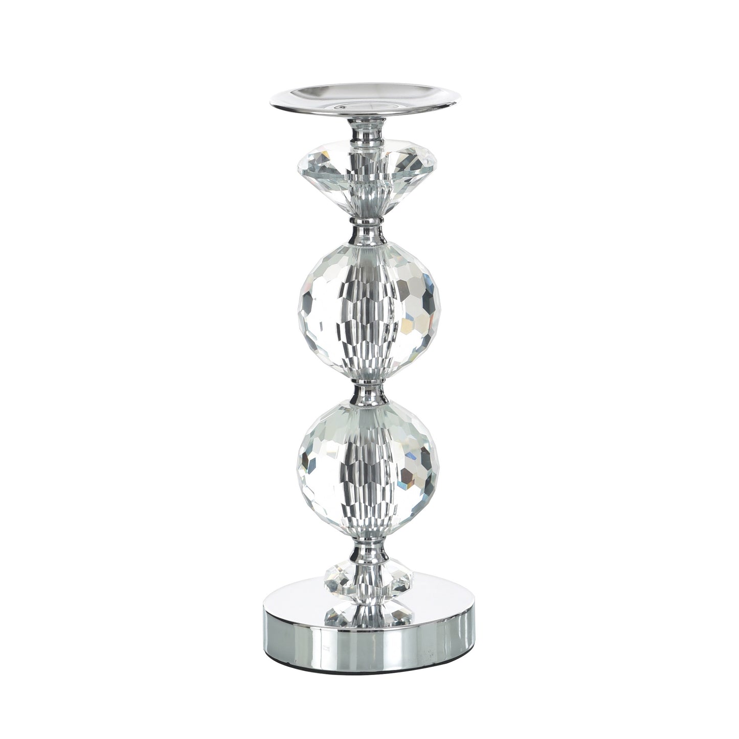 Chrome Finish Crystal Glass Pillar Candleholders, Set of 3