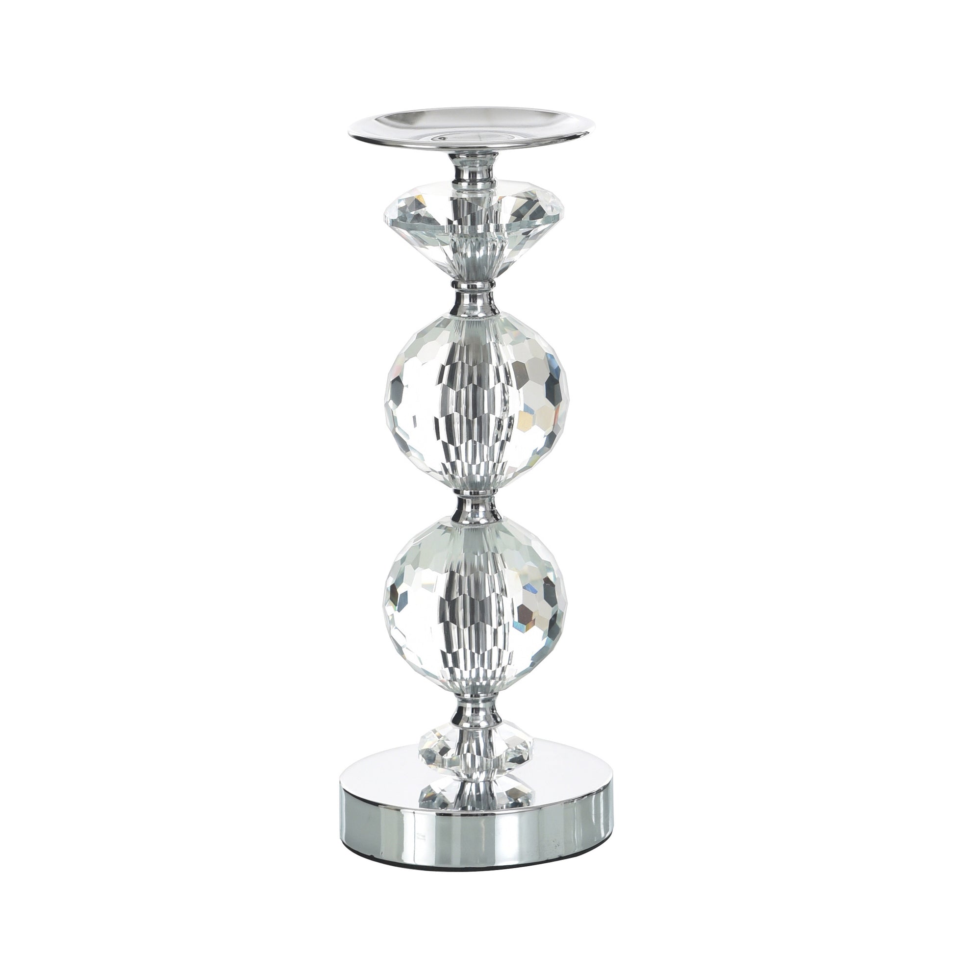 Chrome Finish Crystal Glass Pillar Candleholders, Set of 3