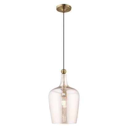 41226-01-Livex Lighting-Art Glass - 1 Light Mini Pendant in Coastal Style - 9.25 Inches wide by 18.5 Inches high-Antique Brass Finish -Traditional