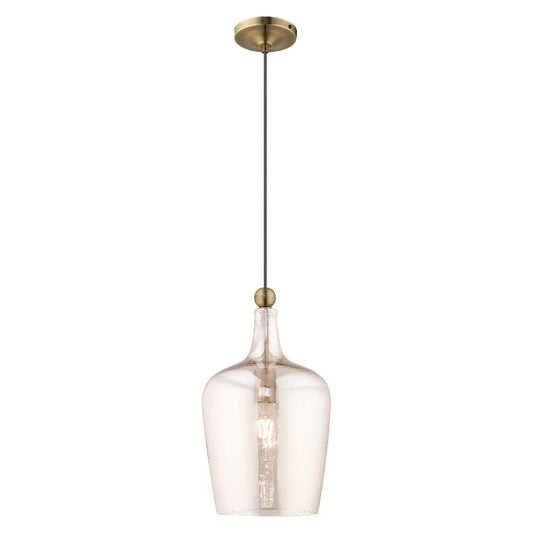 41226-01-Livex Lighting-Art Glass - 1 Light Mini Pendant in Coastal Style - 9.25 Inches wide by 18.5 Inches high-Antique Brass Finish -Traditional