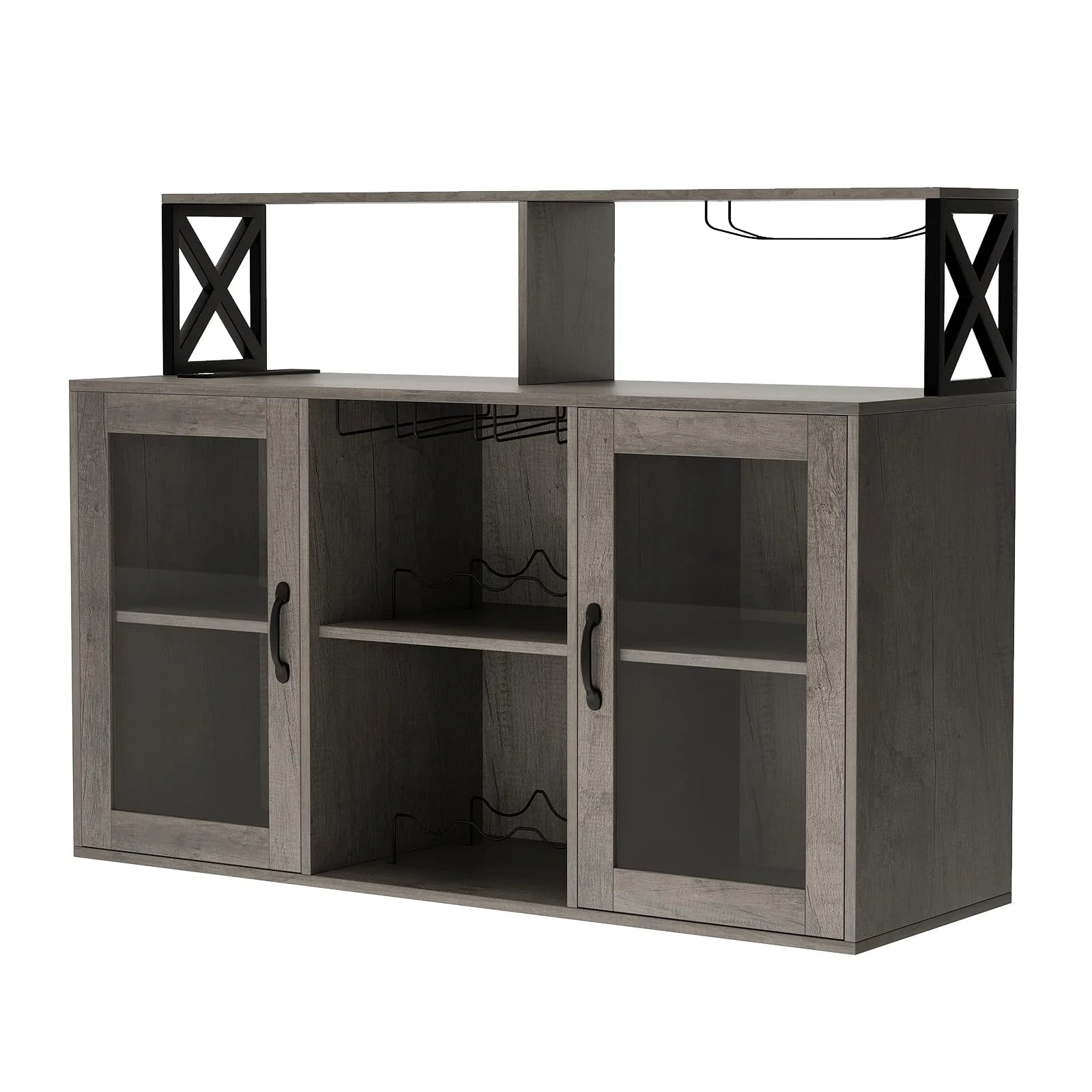 Bar Cabinet with Storage Shelves, Coffee Bar Cabinet with LED Lights, Liquor Cabinet with Wine Rack and Glass Goblet Holder, Kitchen Sideboard Buffet Cabinet for Home, Kitchen, Dining Room
