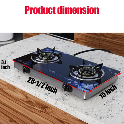 Hothit Portable 2 Burner Propane Stove Gas Cooktop Tempered Glass 28600 BTU,Black