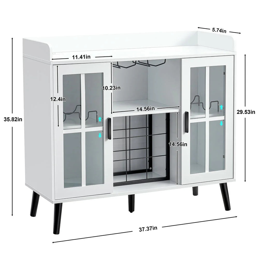 Spaco Coffee Bar Cabinet with LED light, Liquor Cabinet with Power Outlet, Wine Cabinets with Glass Holder, Sideboard Buffet Cabinets with Storage, Bar Cabinet for Kitchen Dining Room, White