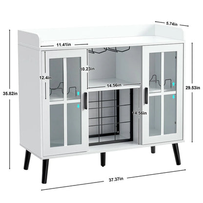 Spaco Coffee Bar Cabinet with LED light, Liquor Cabinet with Power Outlet, Wine Cabinets with Glass Holder, Sideboard Buffet Cabinets with Storage, Bar Cabinet for Kitchen Dining Room, White