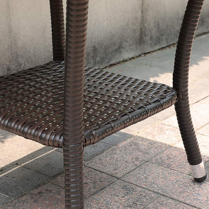 Outdoor End Table Rattan Square Glass Top, Aluminum Frame, Espresso Brown