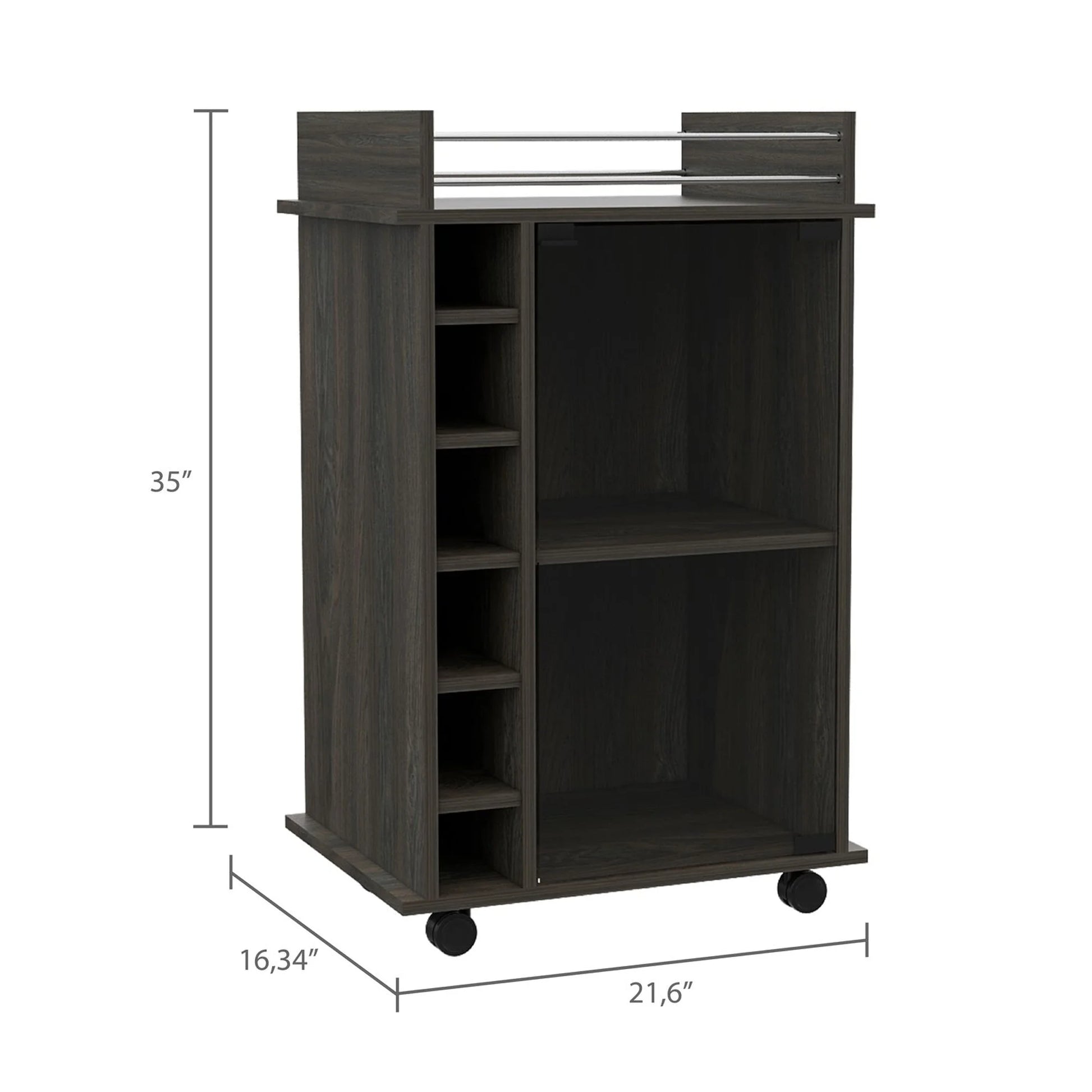 TUHOME Dukat Kitchen Bar Cart with Glass Door, Espresso